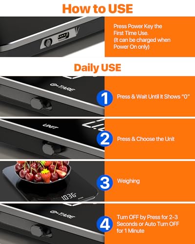 【33 LB & USB Rechargeable】Digital Kitchen Food Scale Kitchen Scale, Glass Digital Weight Grams and Oz, Baking Cooking, 0.05oz /1 g Precise, 5 Weight Units【Not Support Fast Charging】