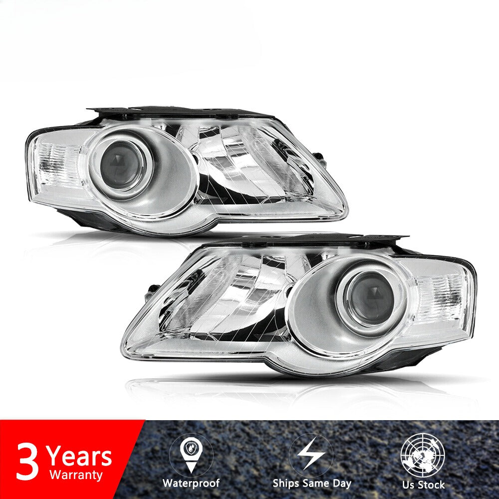 For 2006-2010 Volkswagen VW Passat B6 Chrome Headlights Headlamps LH+RH 06-10