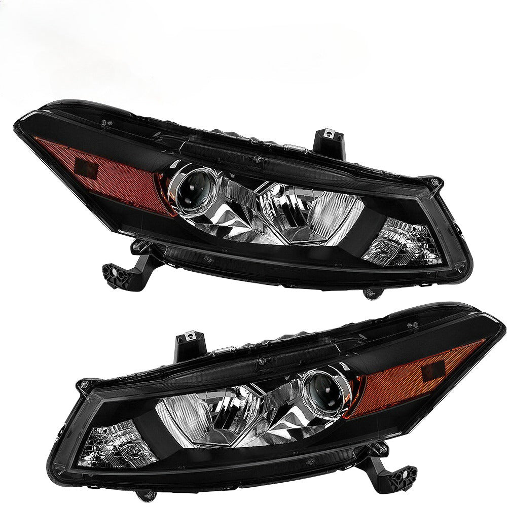 For 2008-2012 Honda Accord 2-Door Coupe Black Headlights Assembly Headlamps Pair
