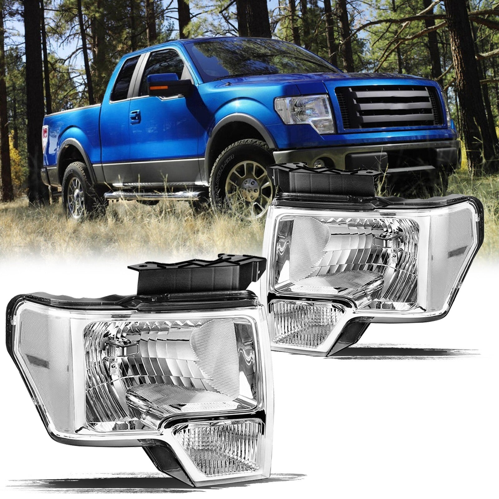 For 2009 2010 2011 2012 2013 2014 Ford F-150 F150 Pickup Headlights Pair