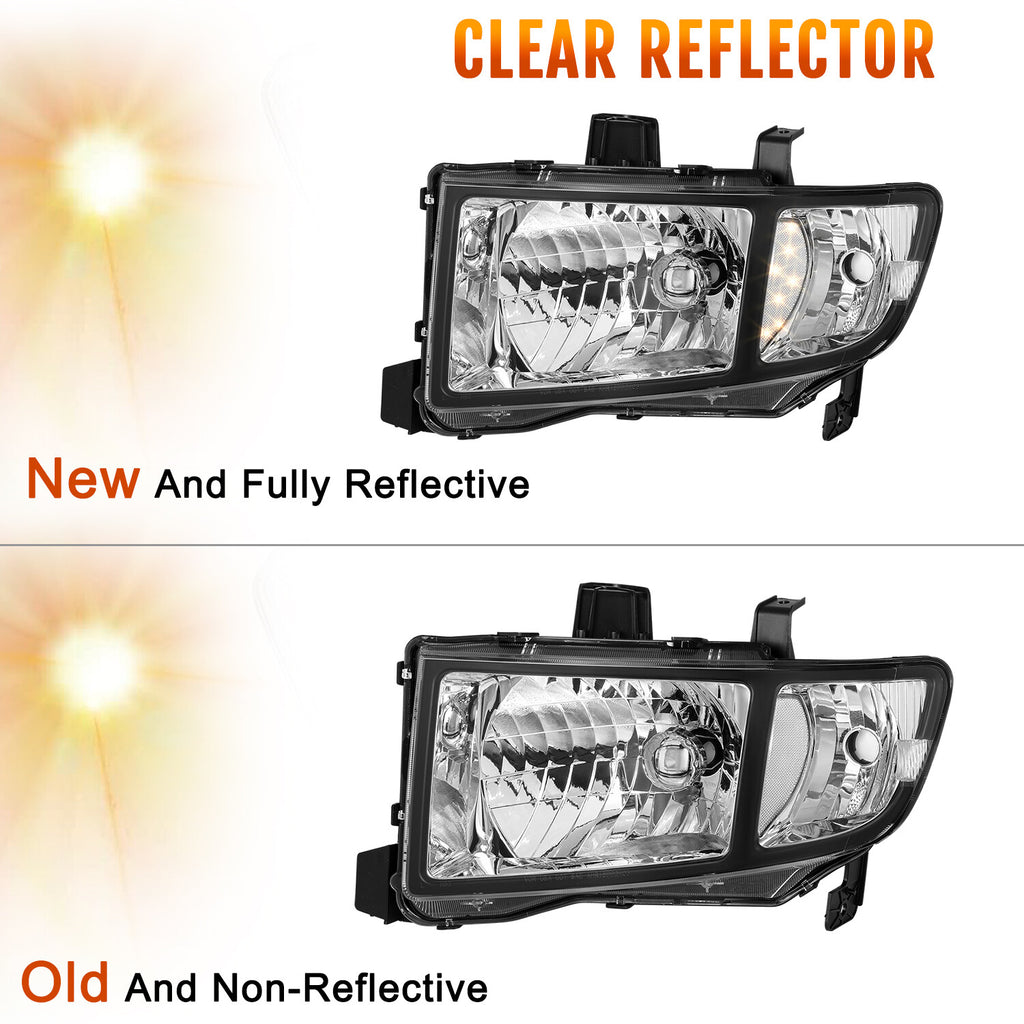 For 2006-2014 Honda Ridgeline Black Clear Headlights Headlamps Pair 06-14