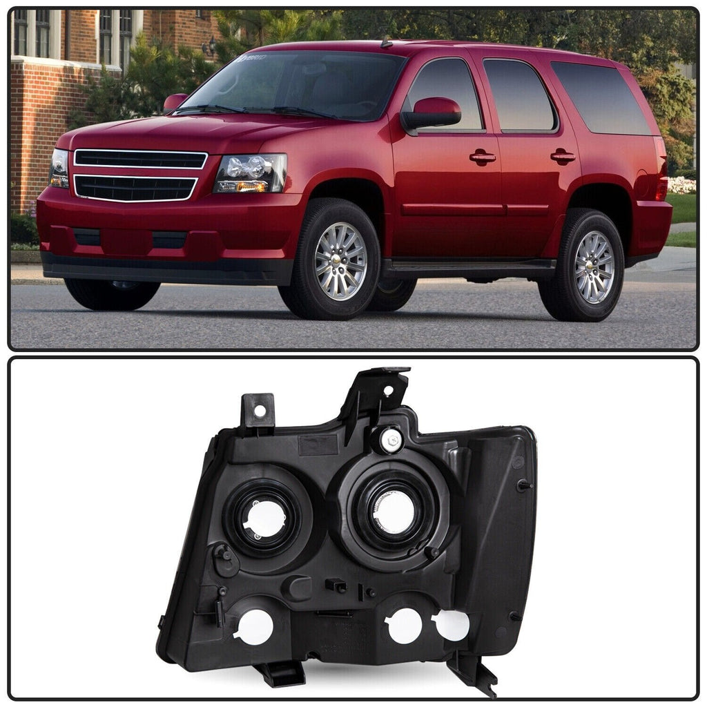 Pair Headlights For Chevy Avalanche Suburban Tahoe 2007-2014 Black Halogen Sets