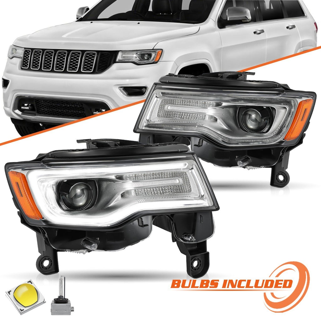 HID Headlights Pair For 2017-2021 Jeep Grand Cherokee Chrome W/ Bulbs LH+RH