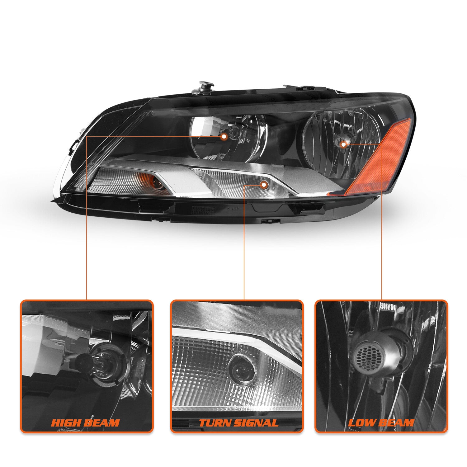 For 2012 2013 2014 2015 VW Volkswagen Passat Halogen Headlights Headlamps LH+RH