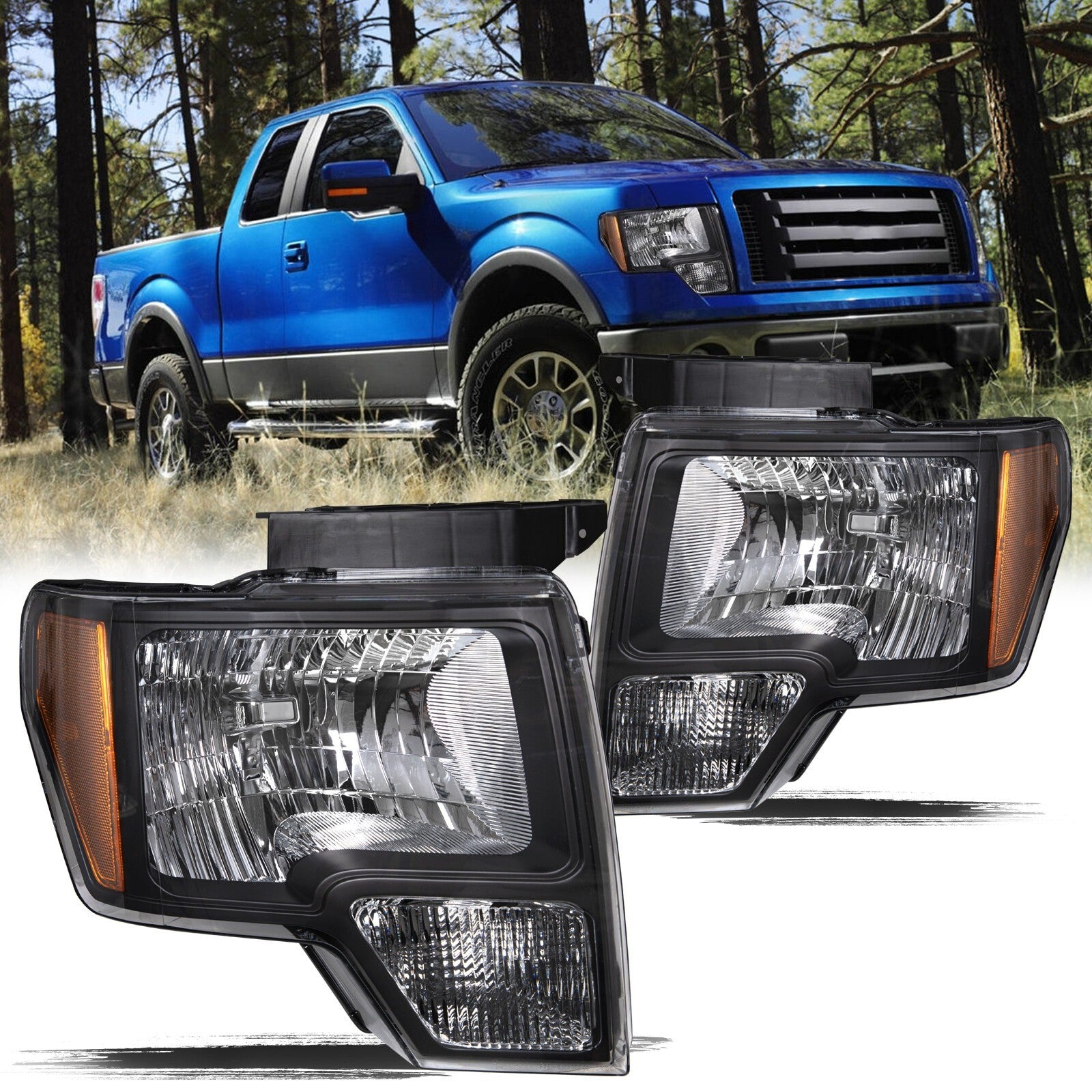For 2009 2010 2011 2012 2013 2014 Ford F-150 F150 Pickup Headlights Pair