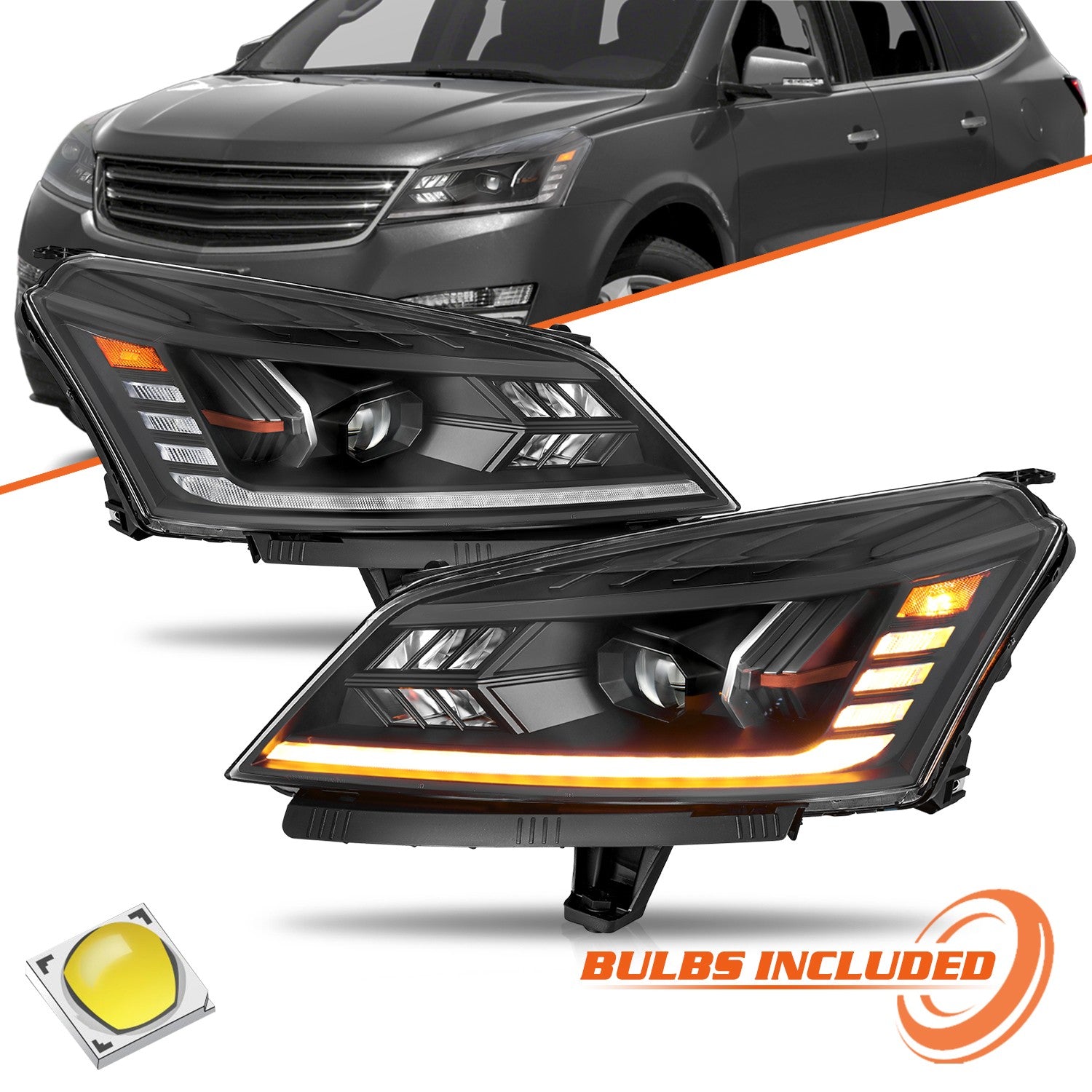 For 2013-2017 Chevy Traverse Full Led Driver and Passenger Side Headlight