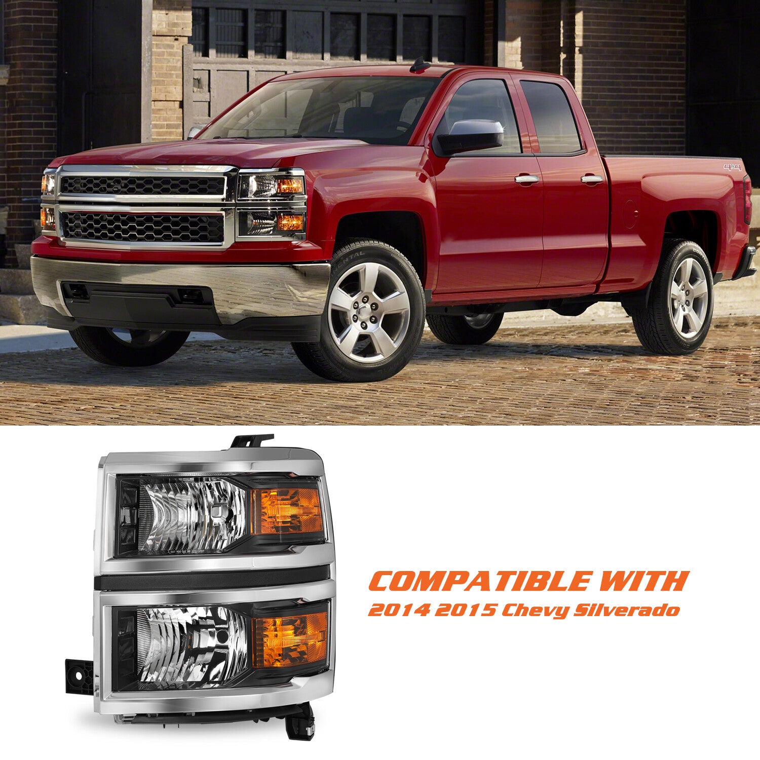 For 2014-2015 Chevy Silverado 1500 Chrome Headlight Driver Left side LH 14-15