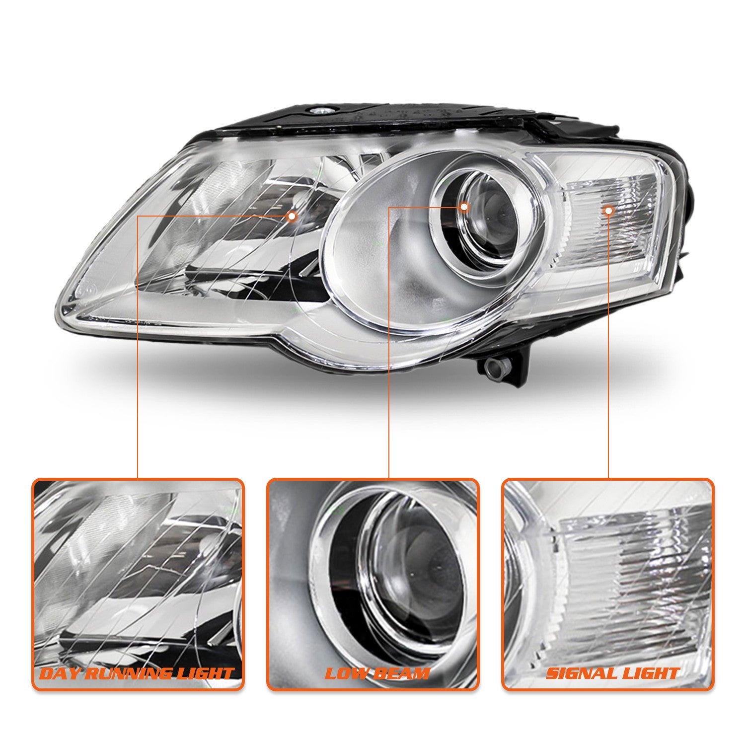 W/Bulbs For 2006 2007 2008 2009 2010 Volkswagen VW Passat Halogen Headlights Set