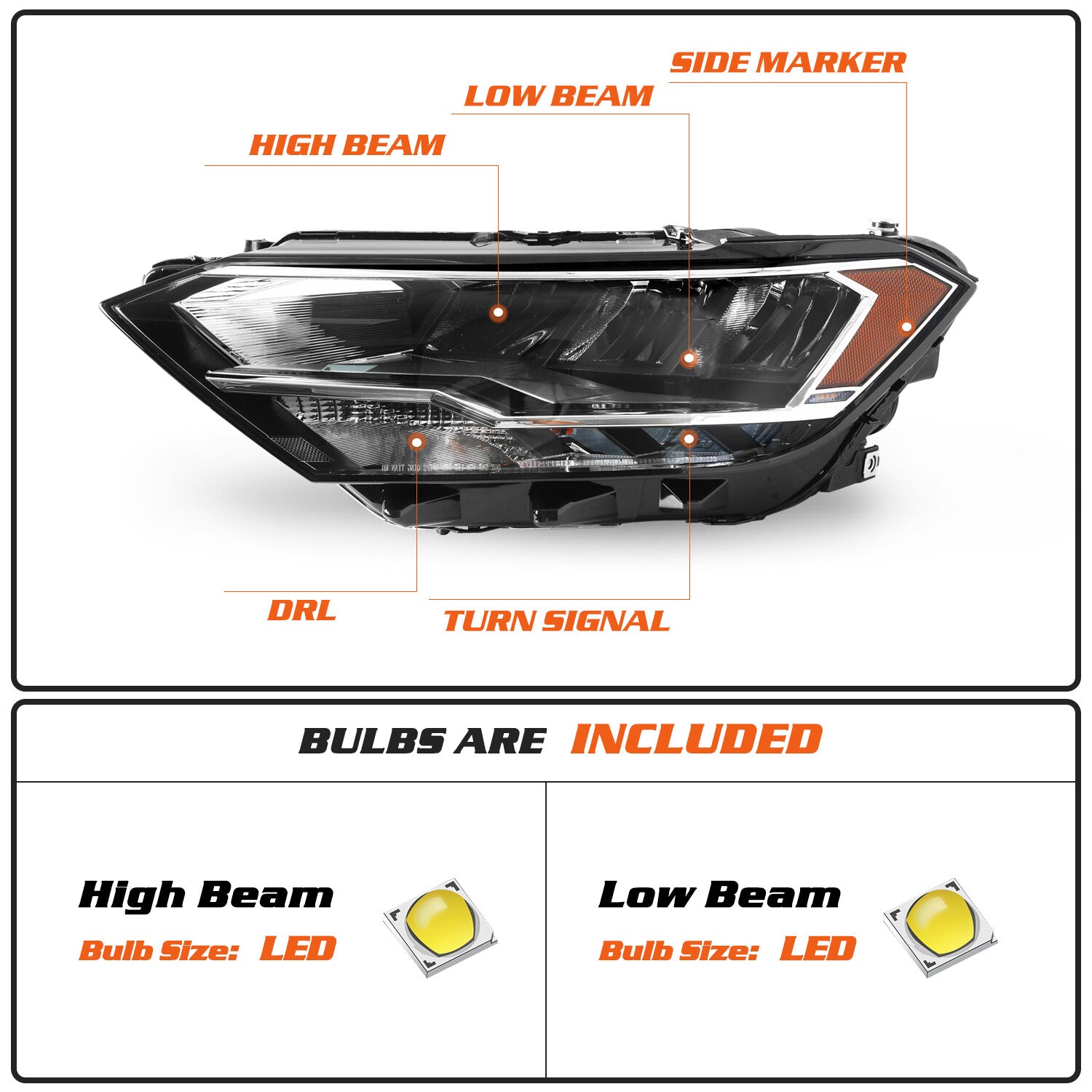 W/Blubs For 2019-2023 Volkswagen Jetta LED Headlight/Lamp [Non-Projector] Left