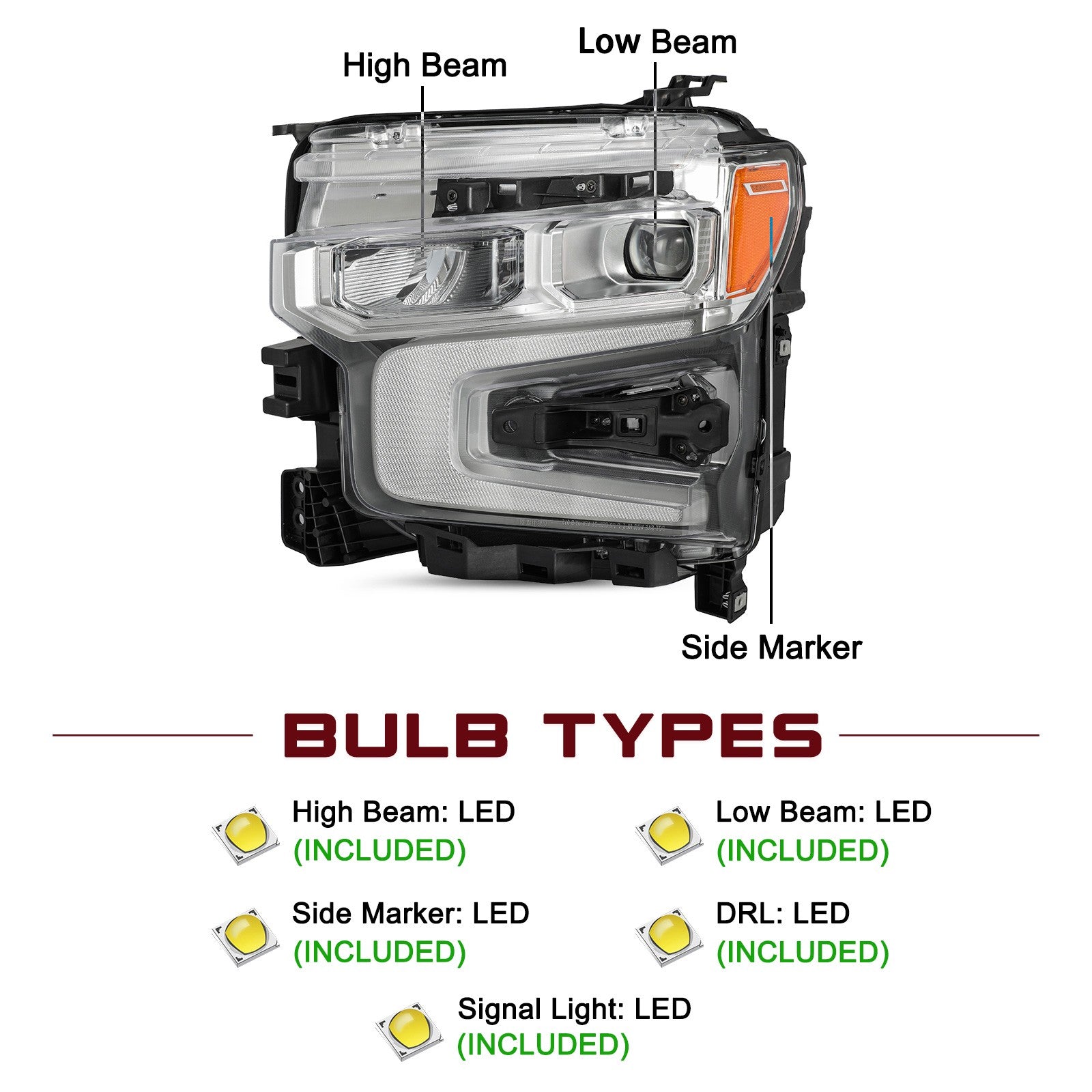 Full LED For 2022-2024 Chevy Silverado 1500 LTZ/High Country Headlight Left Side