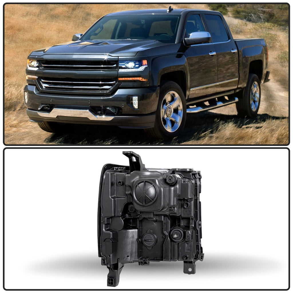 【Gloss Black 】For 2016-2018 Chevy Silverado 1500 HID/Xenon Headlights w/ LED DRL
