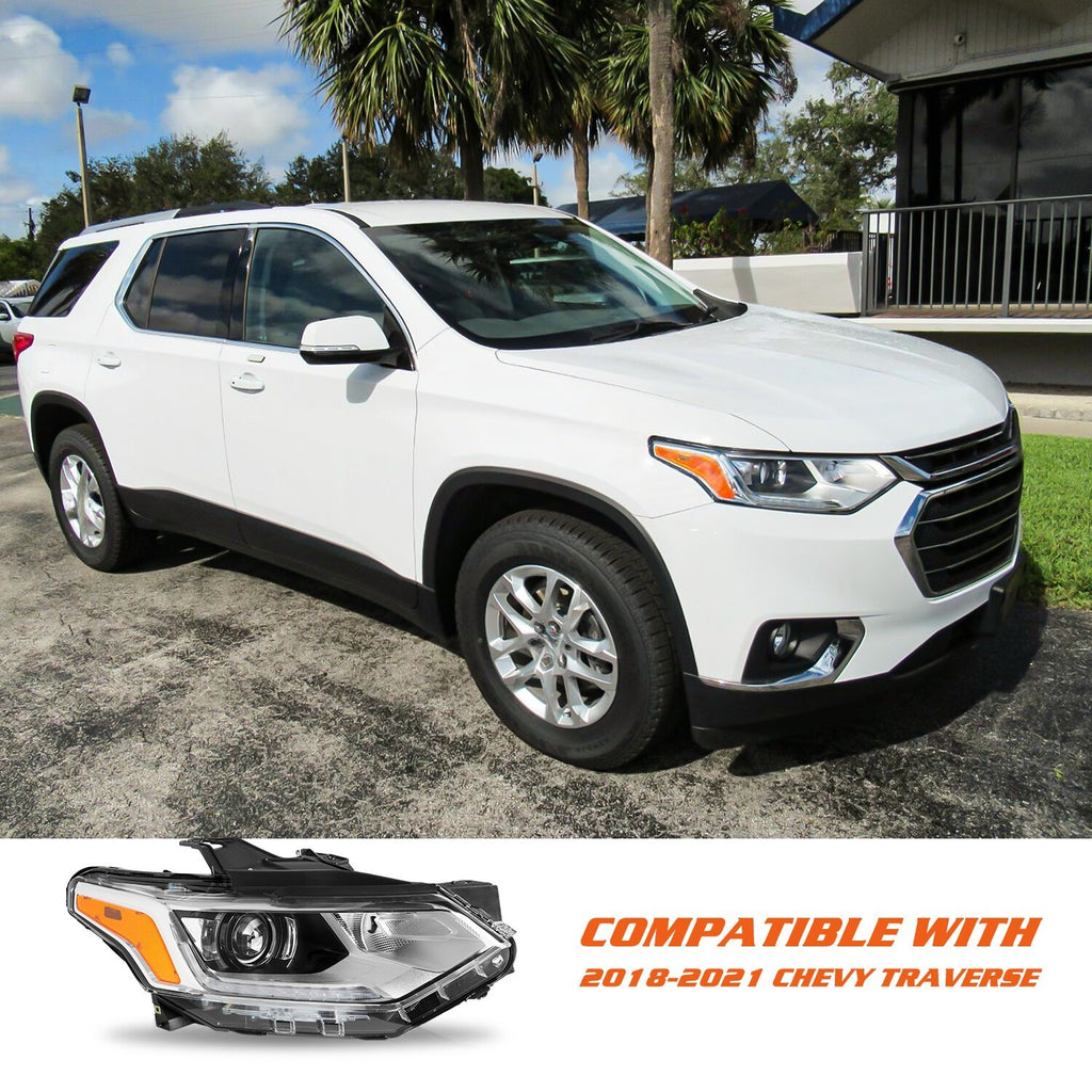 Chrome Xenon Passenger Side Headlight for 2018-2021 Chevy Traverse w/ LED DRL