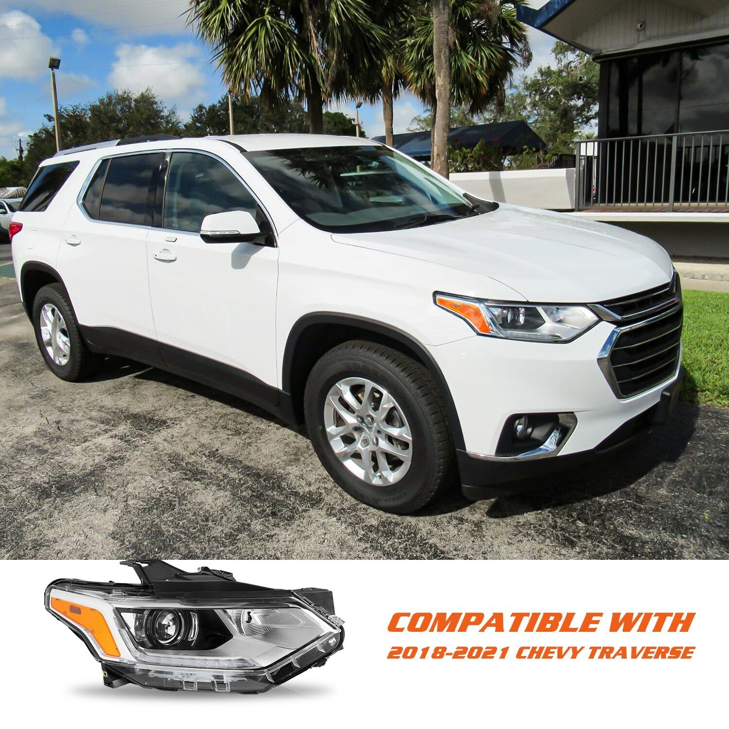 Chrome Xenon Passenger Side Headlight for 2018-2021 Chevy Traverse w/ LED DRL