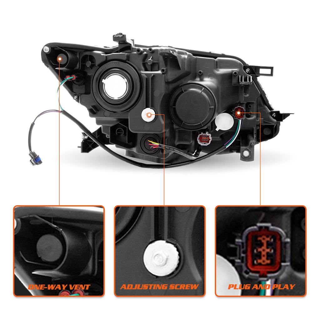 For 2014 2015 2016 Nissan Rogue Halogen LED DRL Black Headlights Assembly Lamps