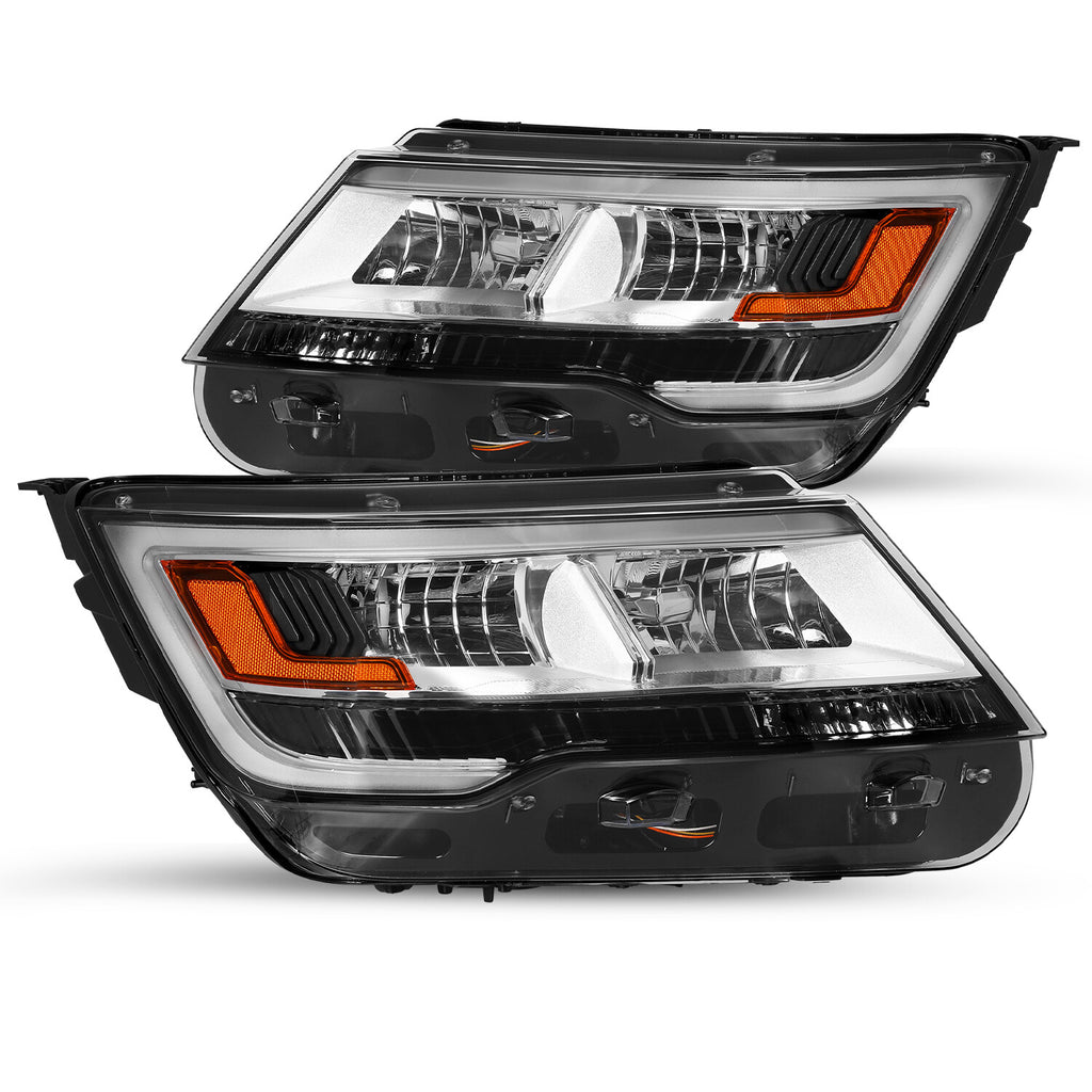 Halogen Right&Left For 2016-2019 Ford Explorer Sport Headlight W/LED DRL Chrome