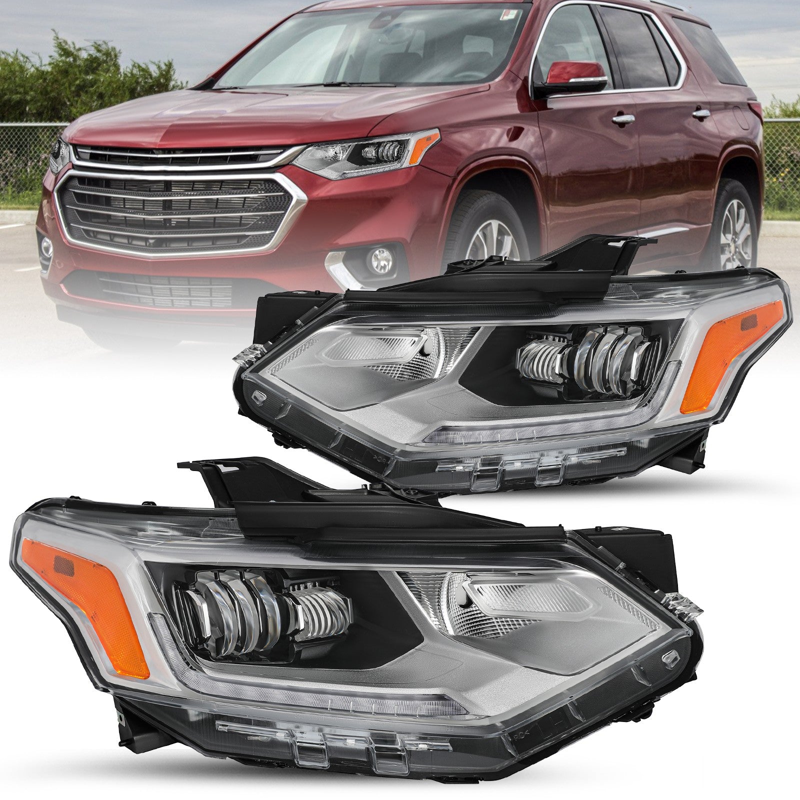 [FULL LED] For 2018-2021 Chevy Traverse Headlights Driver&Passenger Assembly Set