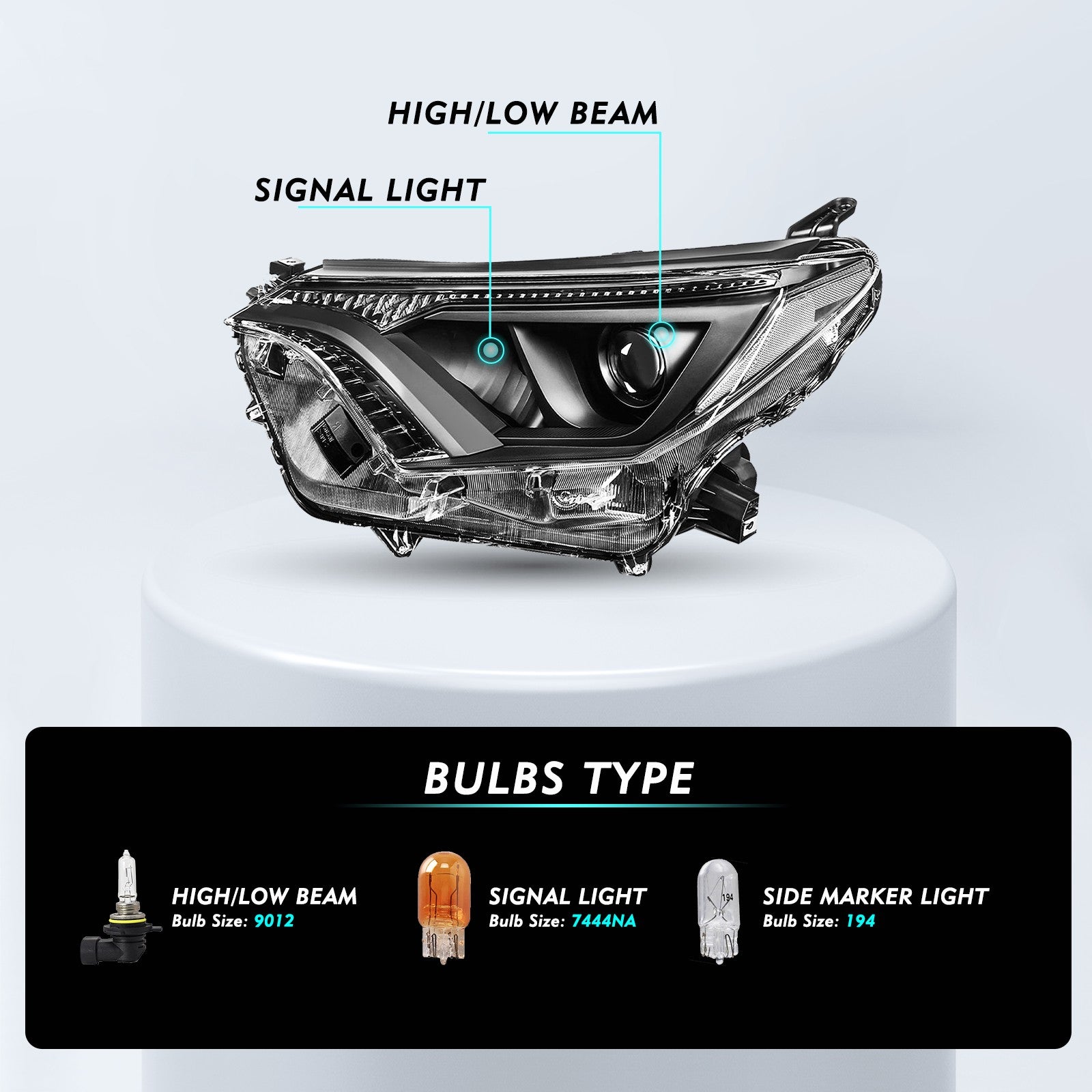 For 2016 2017 2018 Toyota RAV4 Black New Headlights Amber Corner Lamps Set