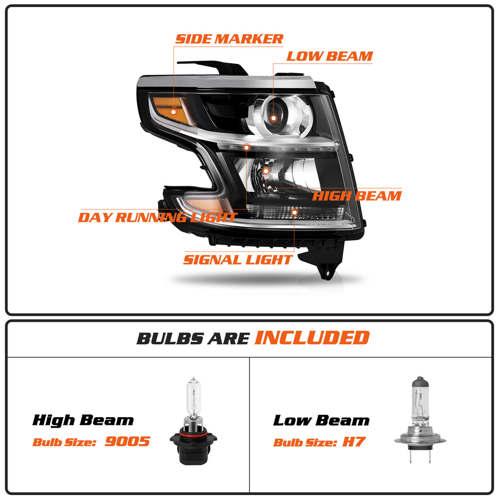 For 2015-2020 Chevy Tahoe Suburban Headlight Passenger Right w/ bulb 15-20