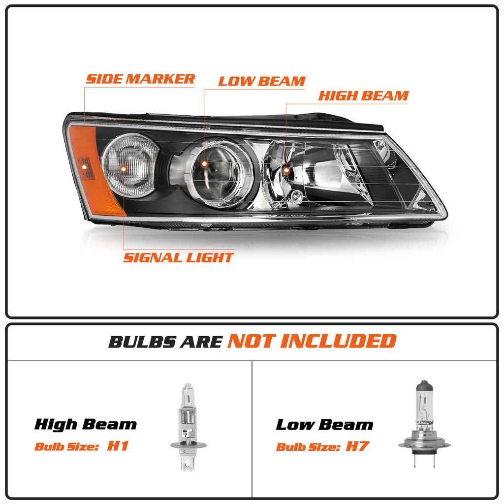 Headlight Assembly for 2006 2007 2008 Hyundai Sonata Left+Right side Headlamp OE