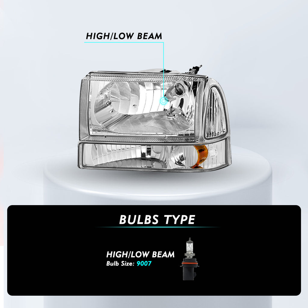 For 99-04 Ford Super Duty F250/350/450/550/ 00-04 Excursion Headlights 4PCS