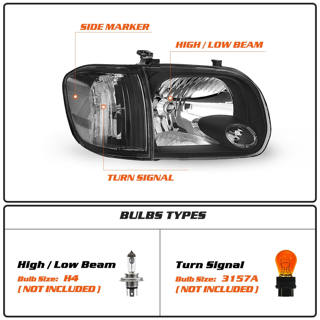 For 2005-2006 Toyota Tundra 05-07 Sequoia Halogen Black Headlight Assembly LH+RH