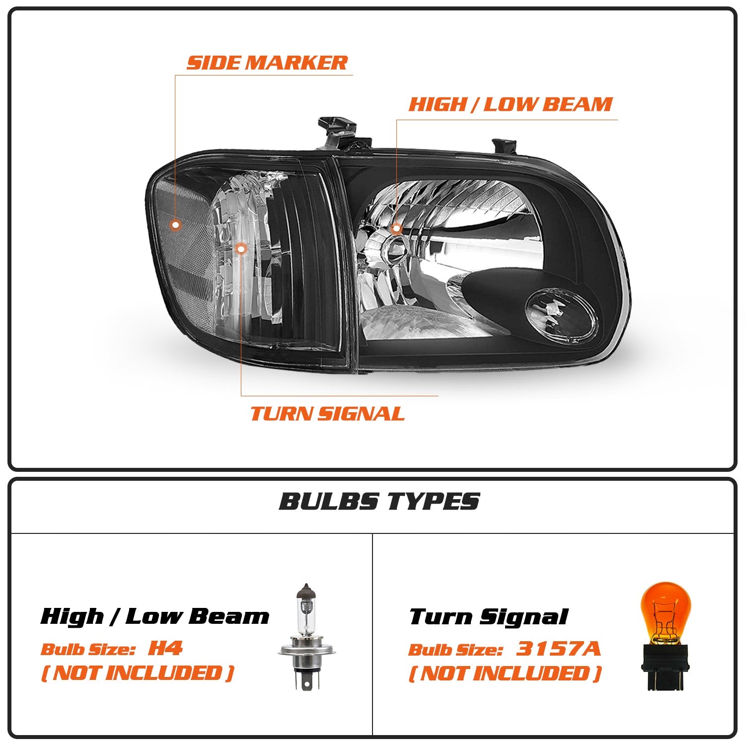 For 2005-2006 Toyota Tundra 05-07 Sequoia Halogen Black Headlight Assembly LH+RH