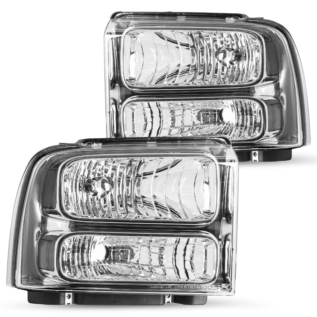 Chrome Excursion Halo Headlights For 1999-2004 Ford F250 F350 Super duty W/Bulb