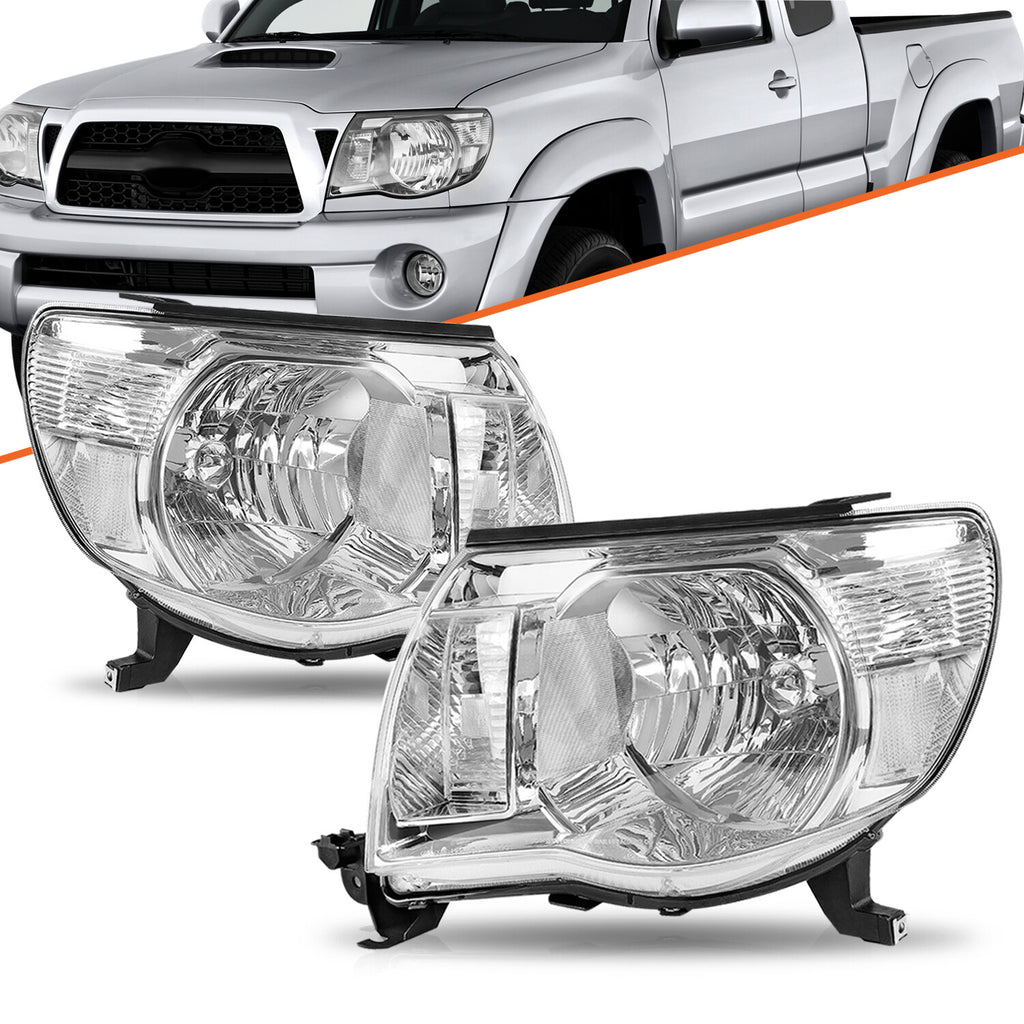 For 2005-2011 Toyota Tacoma Chrome Clear Corner Headlights Assembly Lamps Pair