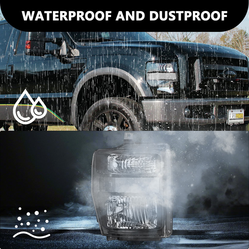 FOR 08-10 FORD F250 F350 SUPER DUTY BLACK HOUSING CLEAR CORNER HEADLIGHT LAMPS