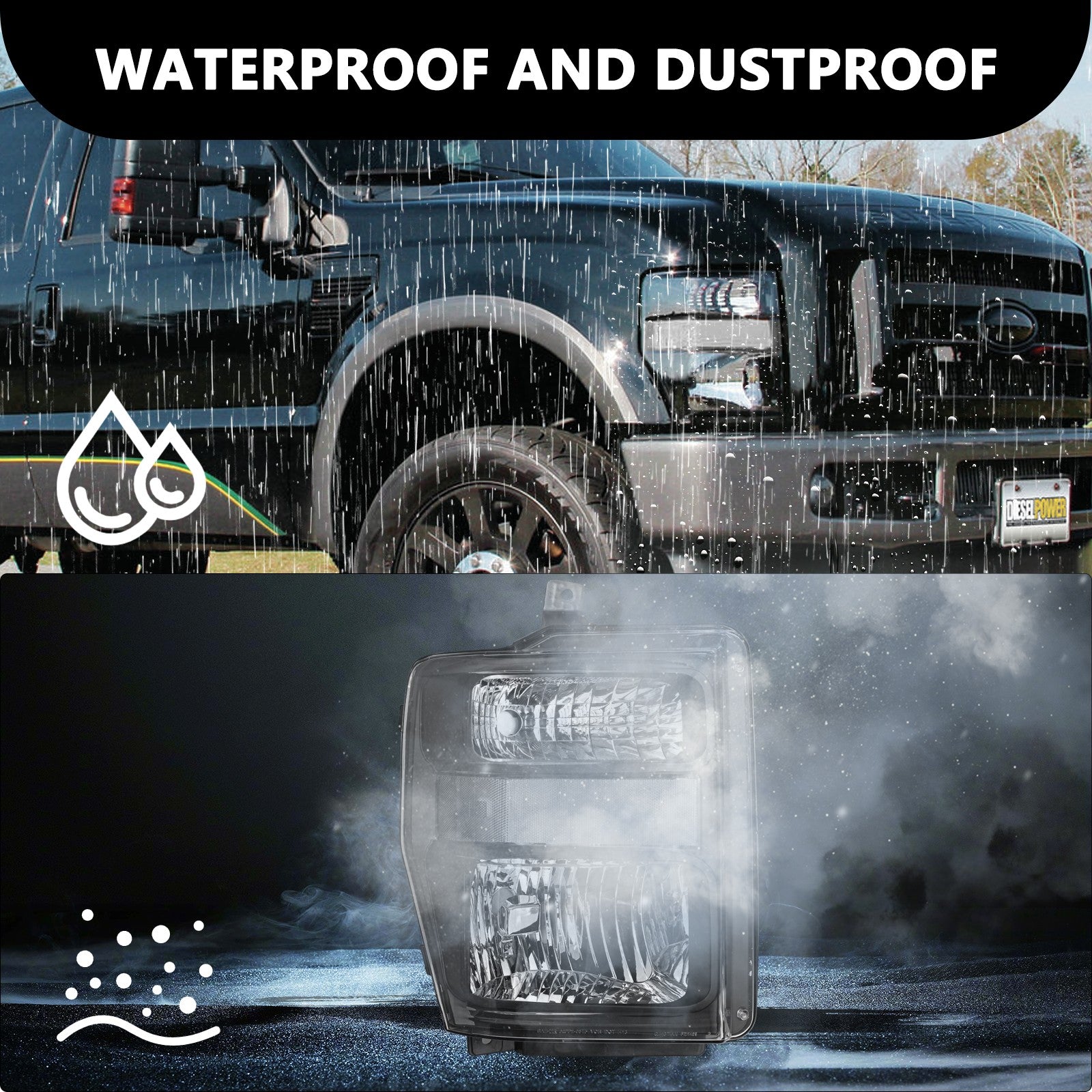 FOR 08-10 FORD F250 F350 SUPER DUTY BLACK HOUSING CLEAR CORNER HEADLIGHT LAMPS