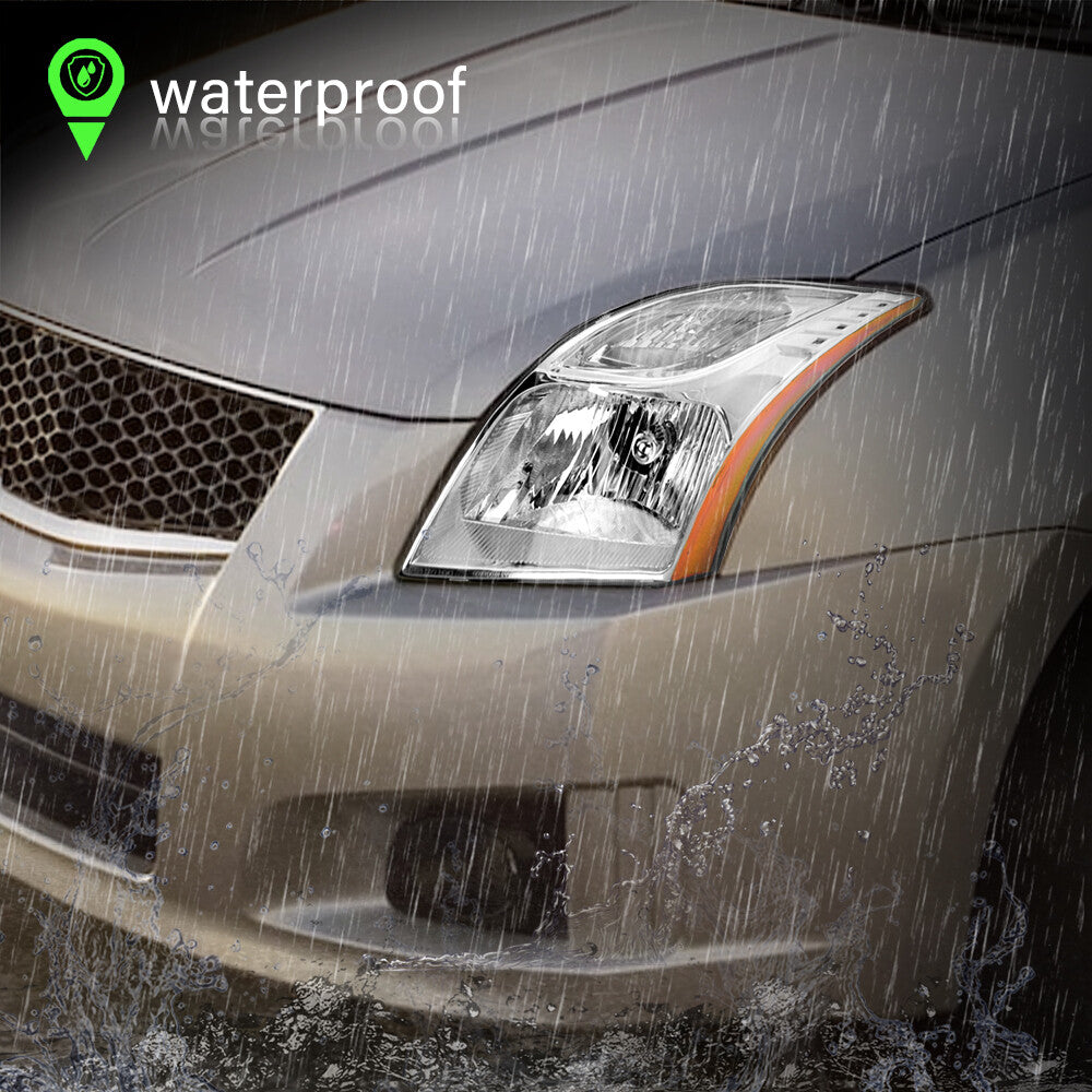 For 2010 2011 2012 Nissan Sentra Sedan Chrome Headlights Amber Corner Lamps Pair