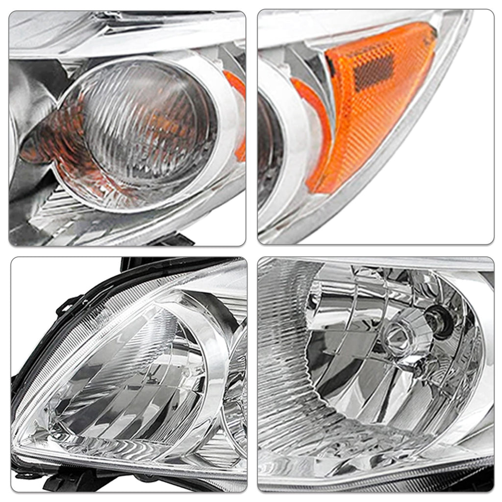 Headlights Assembly For 2009 2010 Toyota Corolla Base/LE/XLE Chrome Headlamps
