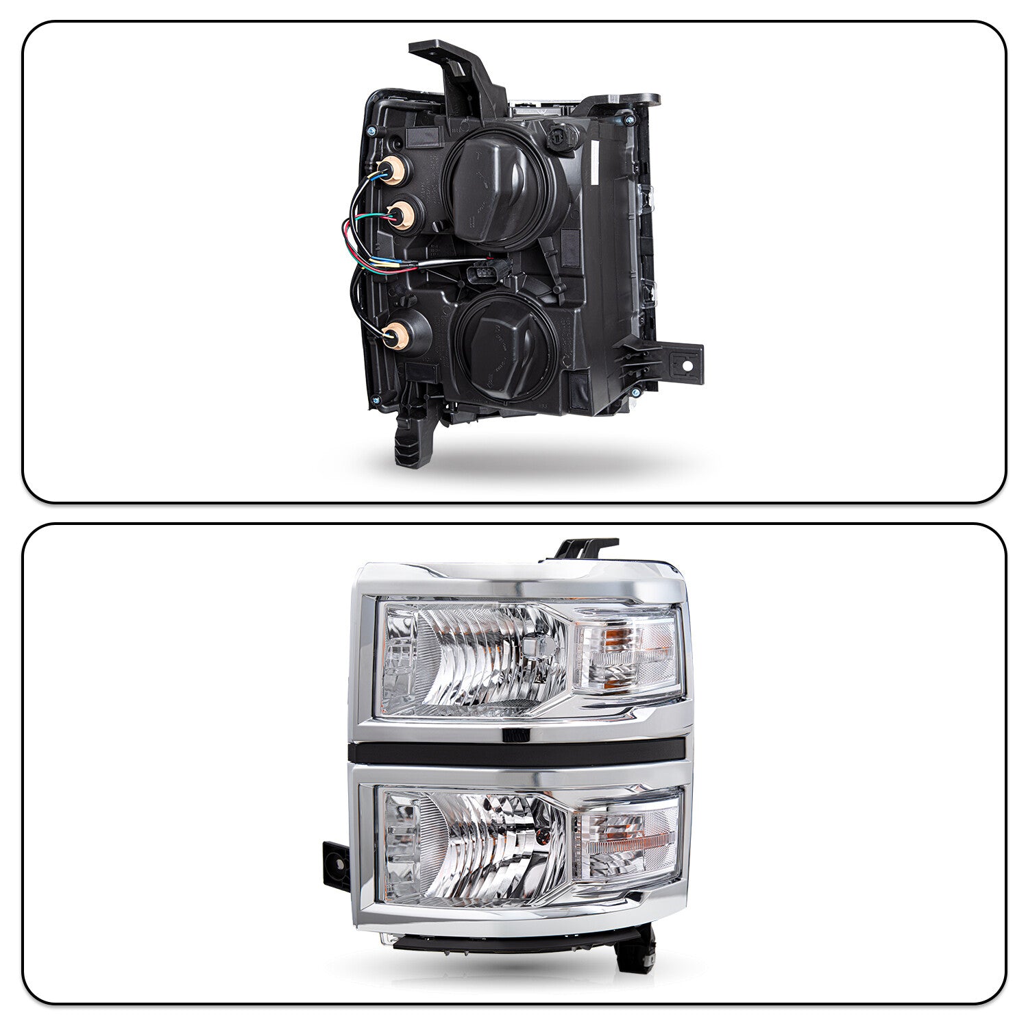 Pairs For 2014-2015 Chevy Silverado 1500 Chrome Headlights Headlamps Set w/Bulbs
