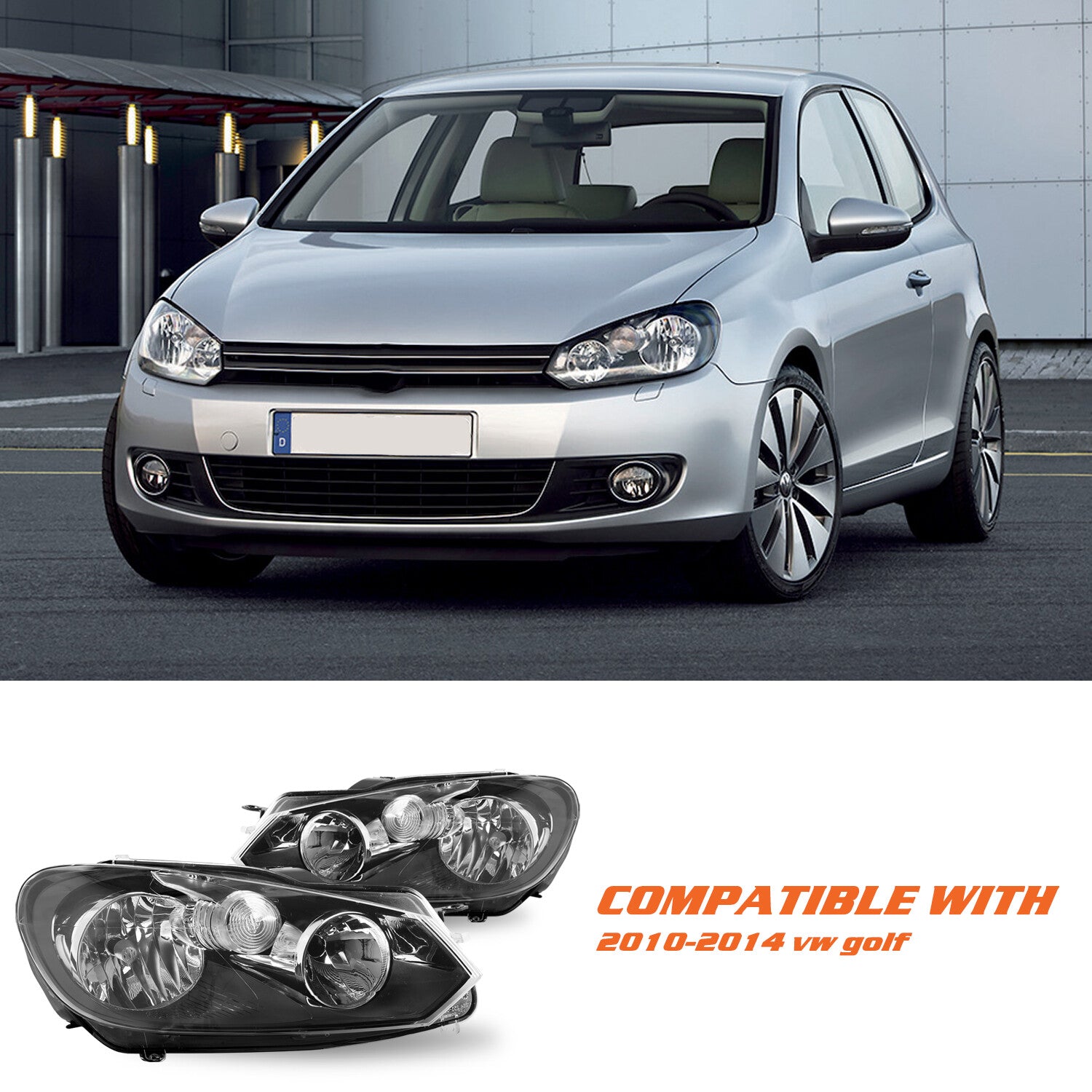 For 2010-2014 Volkswagen GTI Golf Jetta Sportwagen(MK6) Headlights Assembly Pair