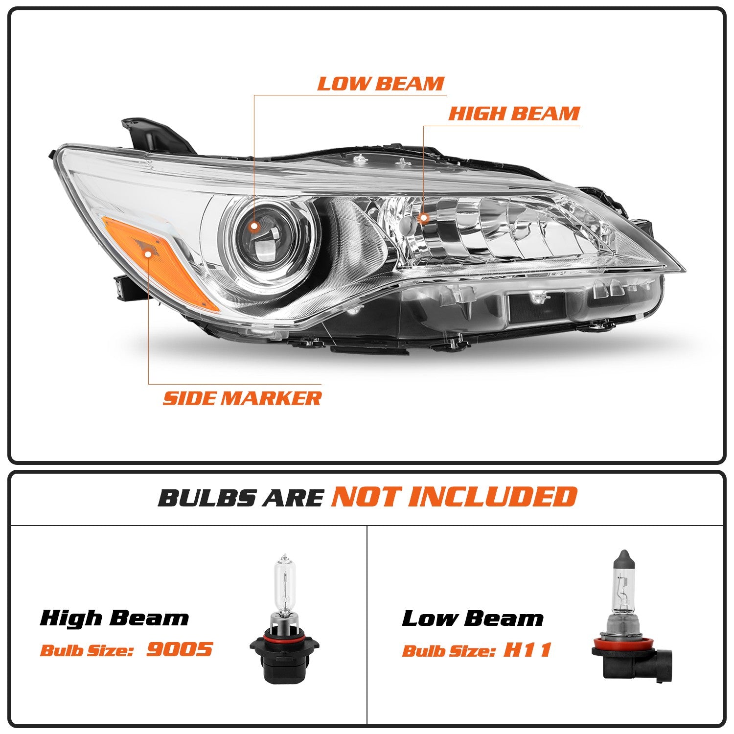 Right Headlight For 2015 2016 2017 Toyota Camry Passenger Side Headlamps Halogen