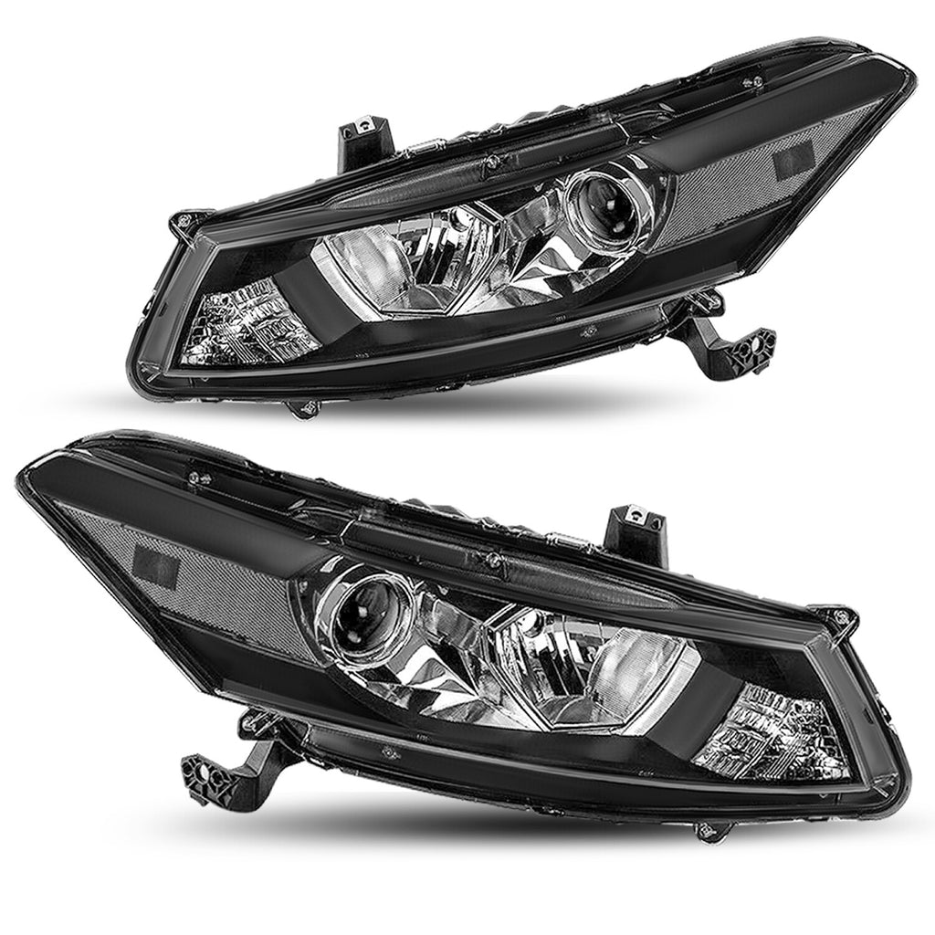 For 2008-2012 Honda Accord Coupe Halogen Projector Black Headlights Pair