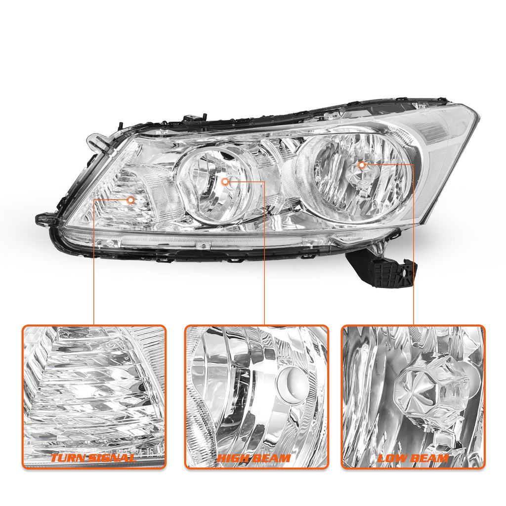 For 2008-2012 Honda Accord 4-Door Sedan Chrome Headlights Clear Corner Lamps L+R