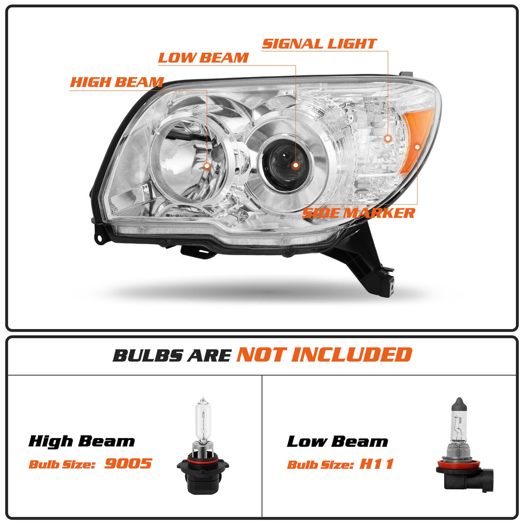 For 2006-2009 Toyota 4Runner Chrome Headlights Amber Corner Headlamps Left Side