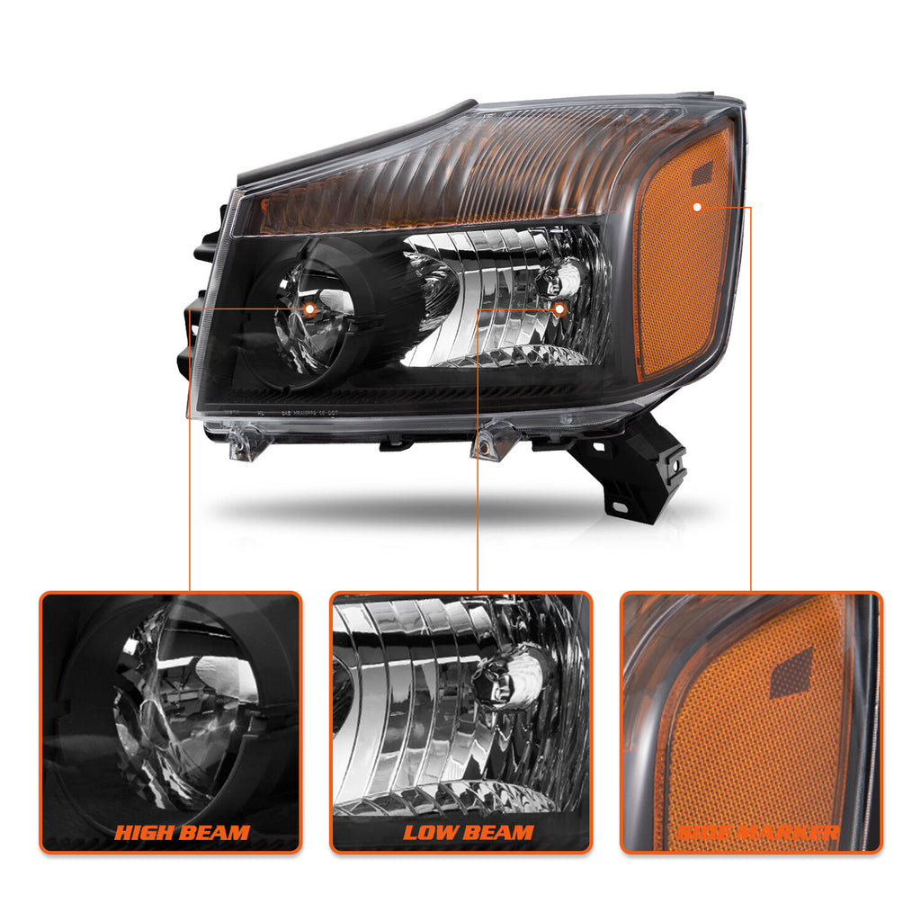 For 2004-2015 Nissan Titan 2004-2007 Armada Black Headlights Amber Corner Lamps