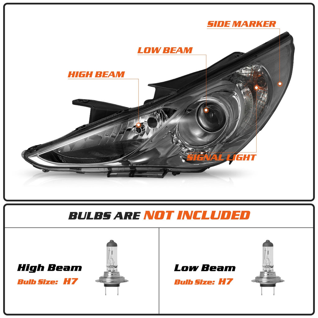 Smoke Housing For 2011 2012 2013 2014 Hyundai Sonata New Projector Headlight SET