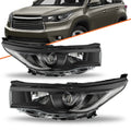 For 2014 2015 2016 Toyota Highlander Black Clear Headlight Pair Assembly