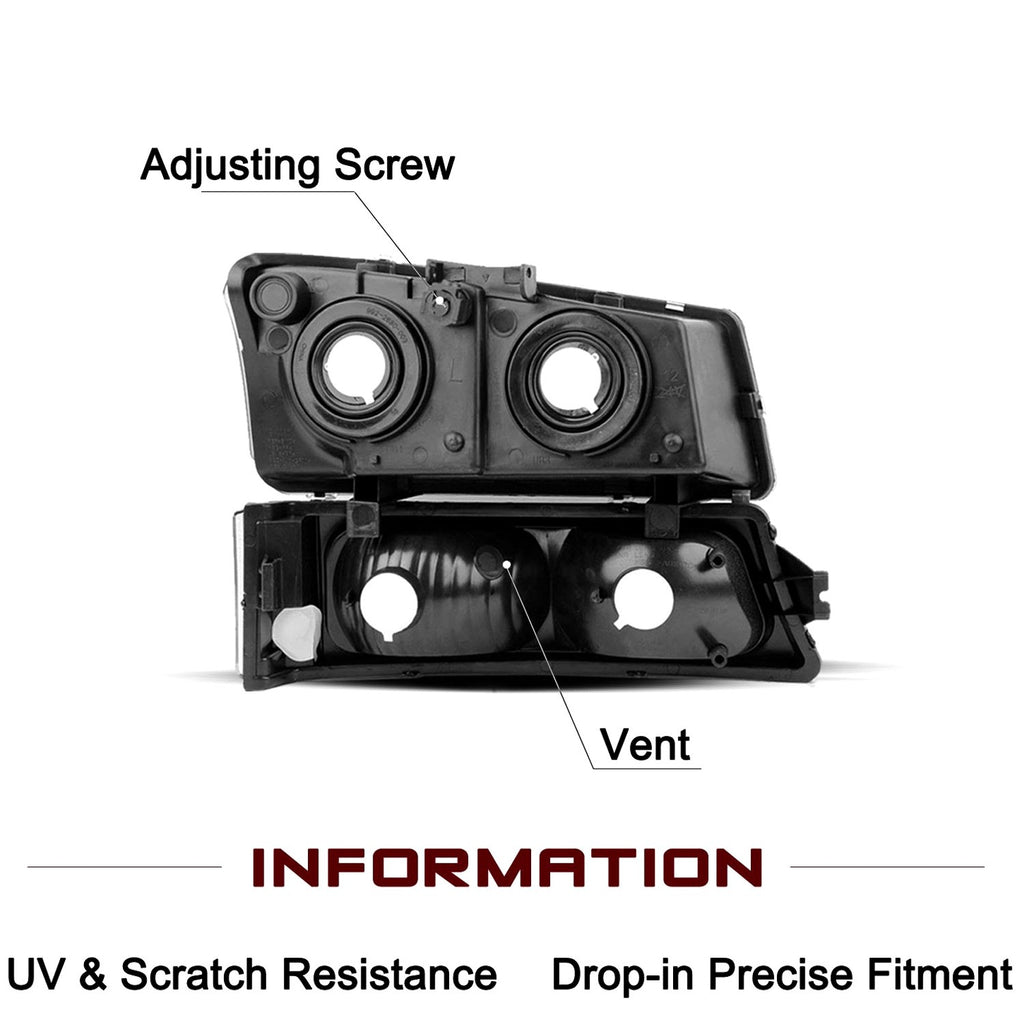 For 03-06 Chevy Silverado Avalanche Black Housing Clear Headlights Bumper Lamps