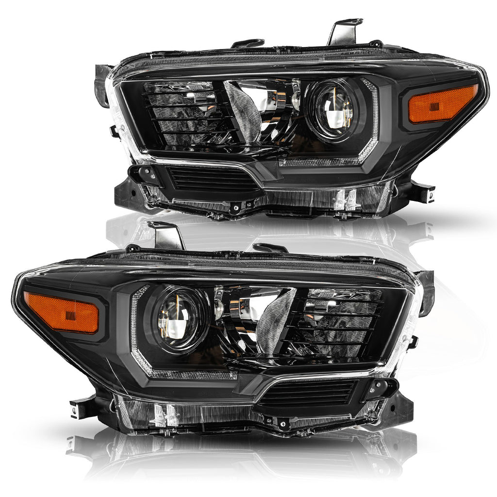 For 2016-2022 Toyota Tacoma w/ LED DRL Black Headlights Amber Corner Lamps Pair
