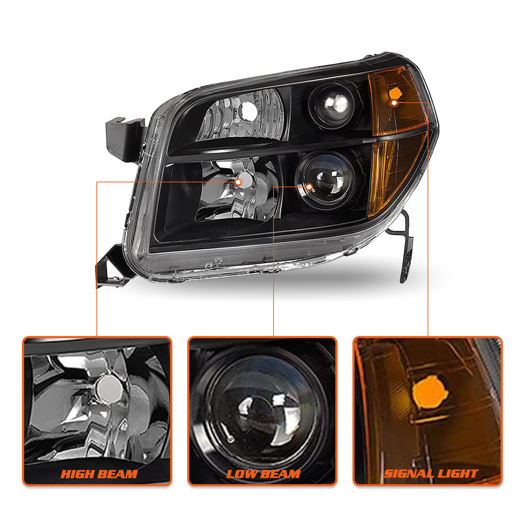 For 2006 2007 2008 Honda Pilot Black Housing Amber Corner Headlights Assembly