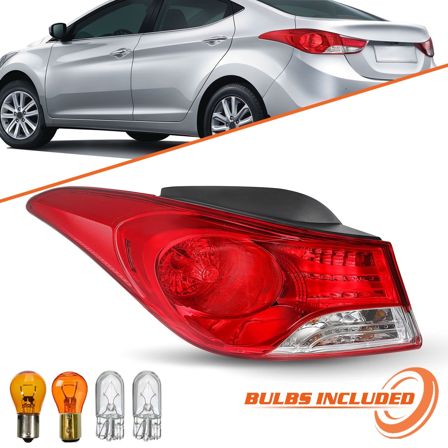 W/Bulb Driver and Outer Side Tail Light for 2011-2013 Hyundai Elantra Left 11-13