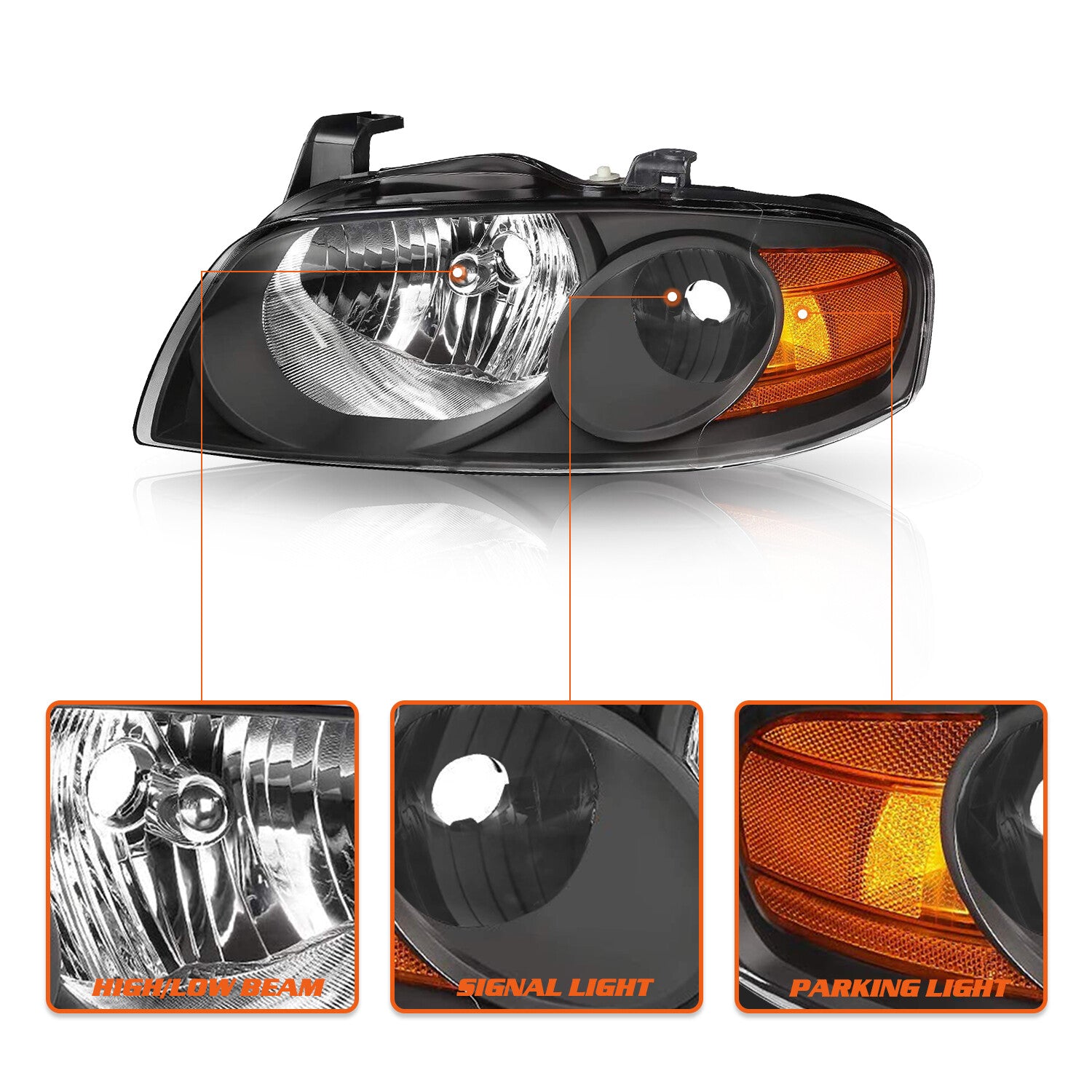 For 2004-2006 Nissan Sentra Base LE S XE SE-R 4Door Black Headlights Lamps Pair