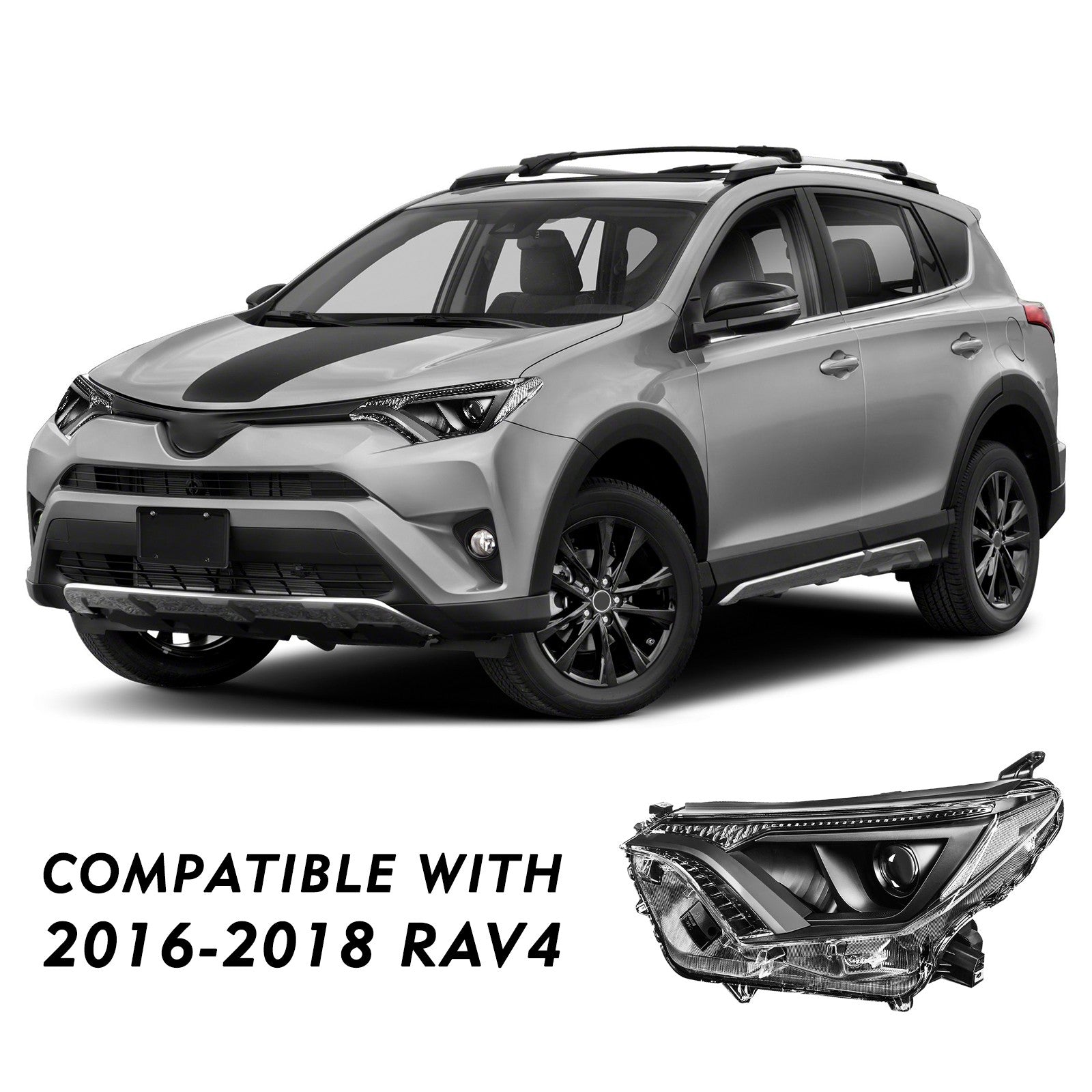 For 2016 2017 2018 Toyota RAV4 Black New Headlights Amber Corner Lamps Set