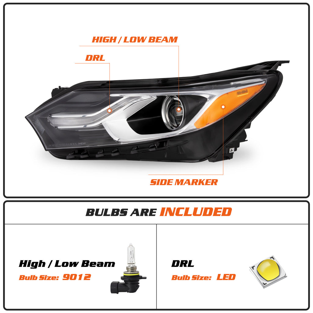 For Chevy Equinox 2018-2020 Halogen Headlights w/ LED DRL Left+Right w/Bulbs