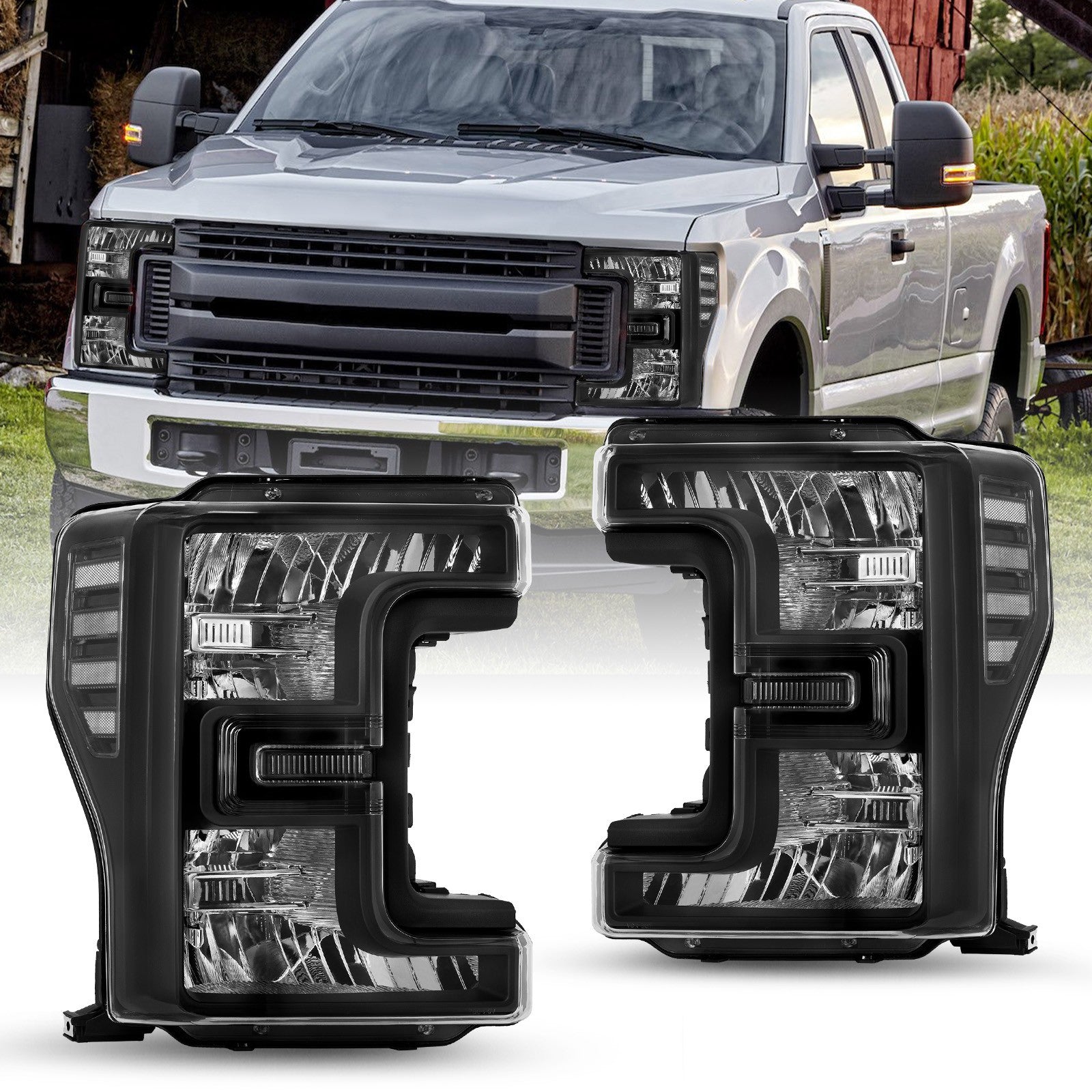 1 Pair For 2017 2018 2019 Ford F250 F350 F450 F550 Super Duty Black Headlights