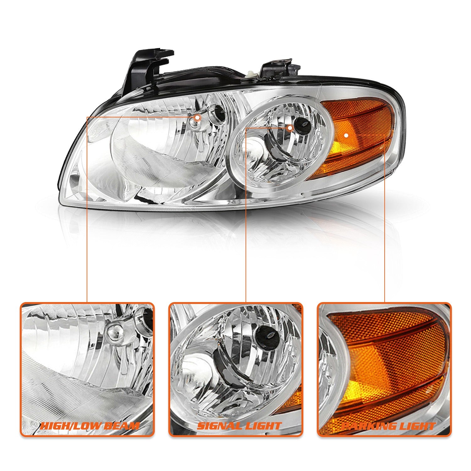 For 2004 2005 2006 Nissan Sentra Sedan Chrome Headlights Left+Right 04 05 06